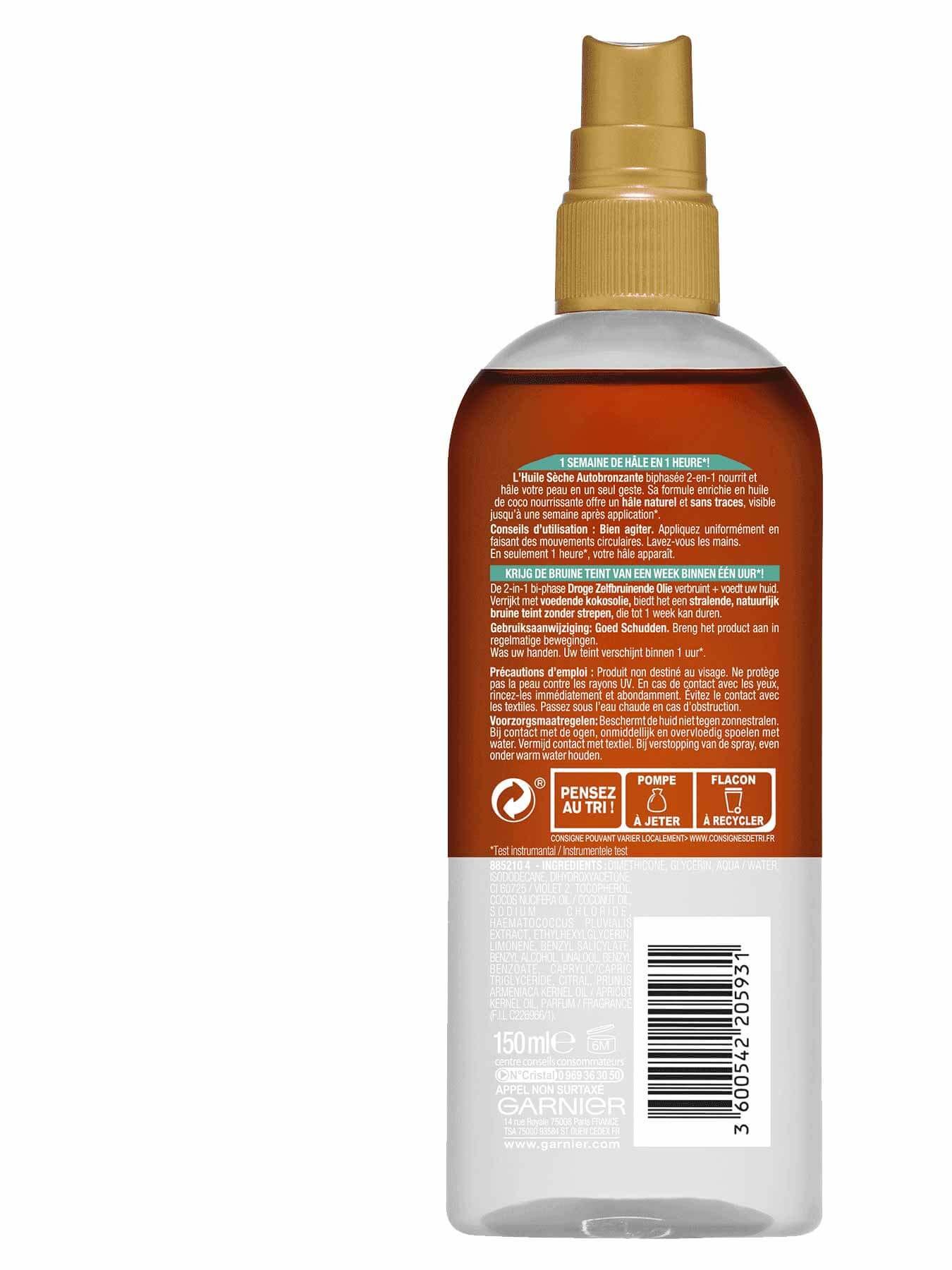 Achterkant verpakking Natural Bronzer selftan coconut-150m