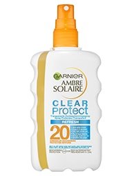 Voorkant verpakking Garnier Ambre Solaire Clear Protect Zonnebrand SPF20