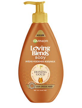 Voorkant verpakking Loving Blends Honing Goud Bodymilk 