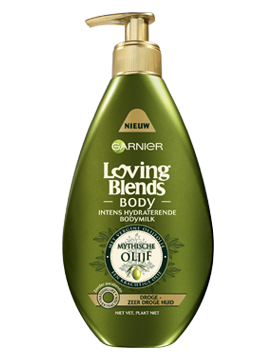 Voorkant verpakking Loving Blends Bodymilk met Mytische Olijf