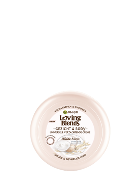 Bovenkant verpakking Loving Blends Milde Haver Gezicht en Bodycrème