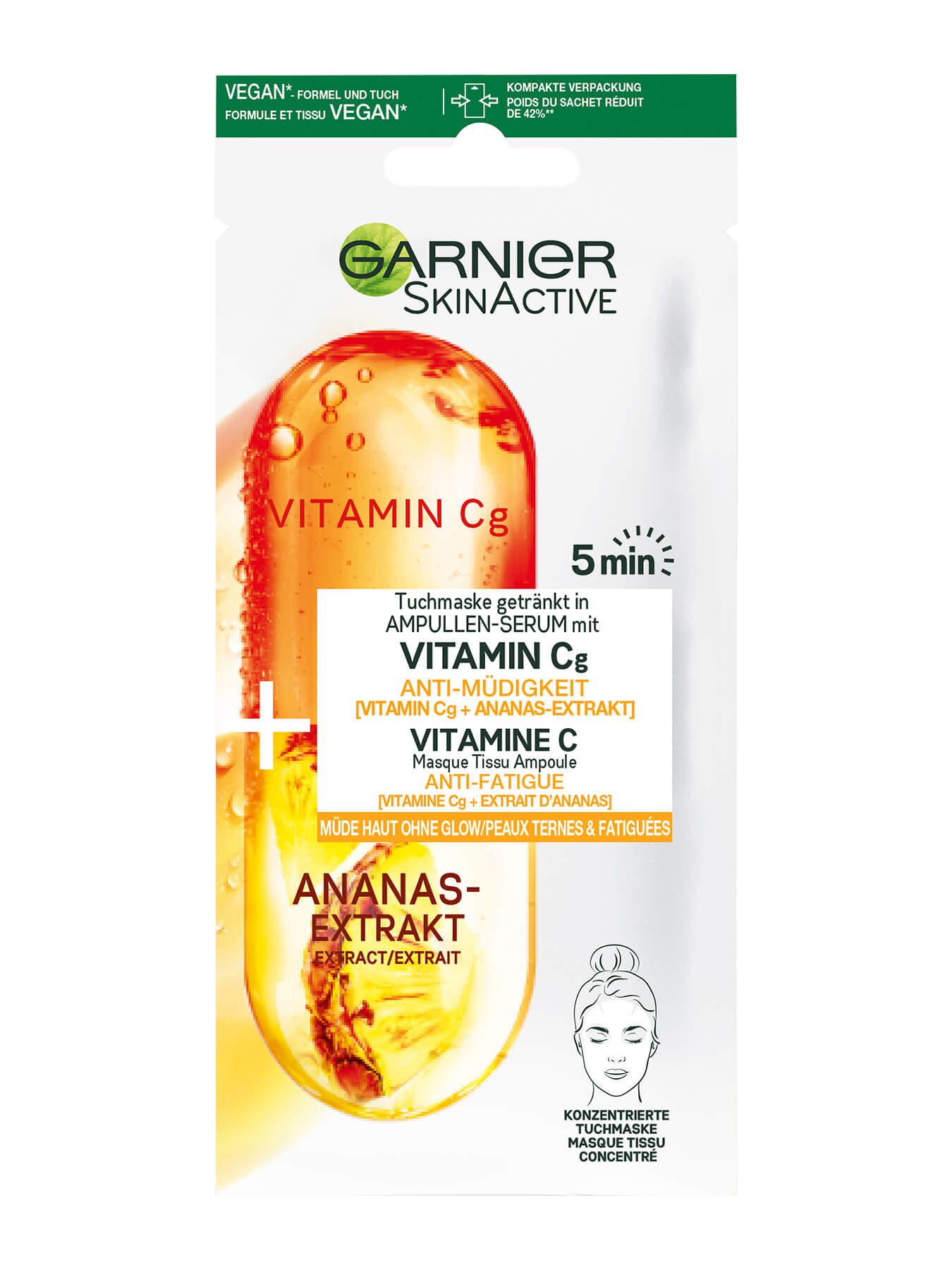 Voorkant verpakking vitamine C gezichtsmasker