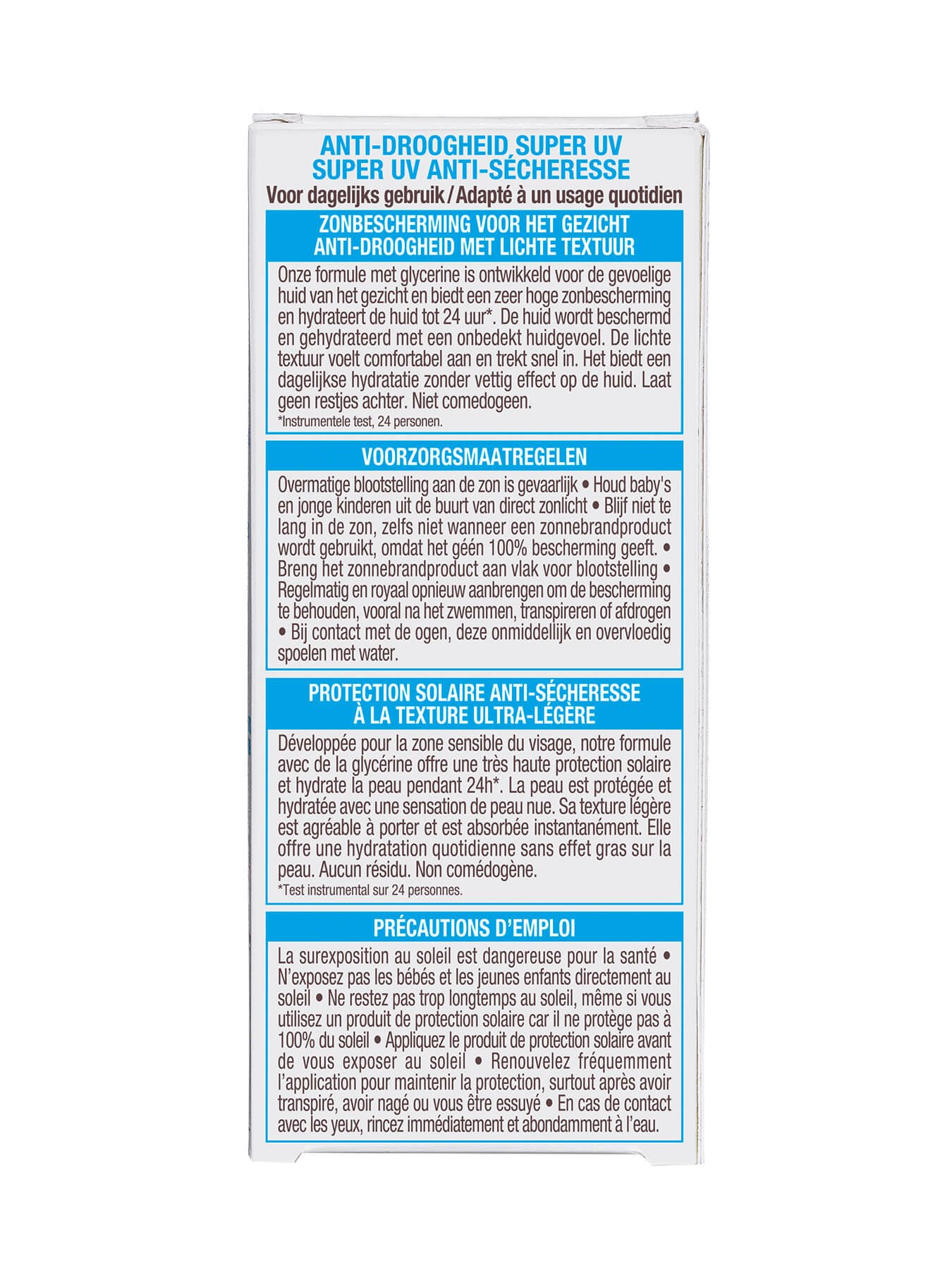 Achterkant verpakking Anti-Age zonnebrandcrème