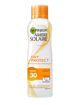 Voorkant verpakking Garnier Ambre Solaire Dry Protect SPF30