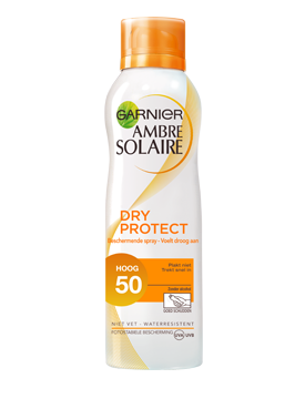 Voorkant verpakking Garnier Ambre Solaire Dry Protect SPF50